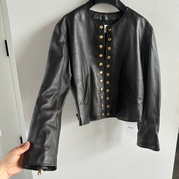 Celine Pure Collar Jacket with Snap Buttons in Soft Lambskin  Size 34 New - Picture 8 of 13